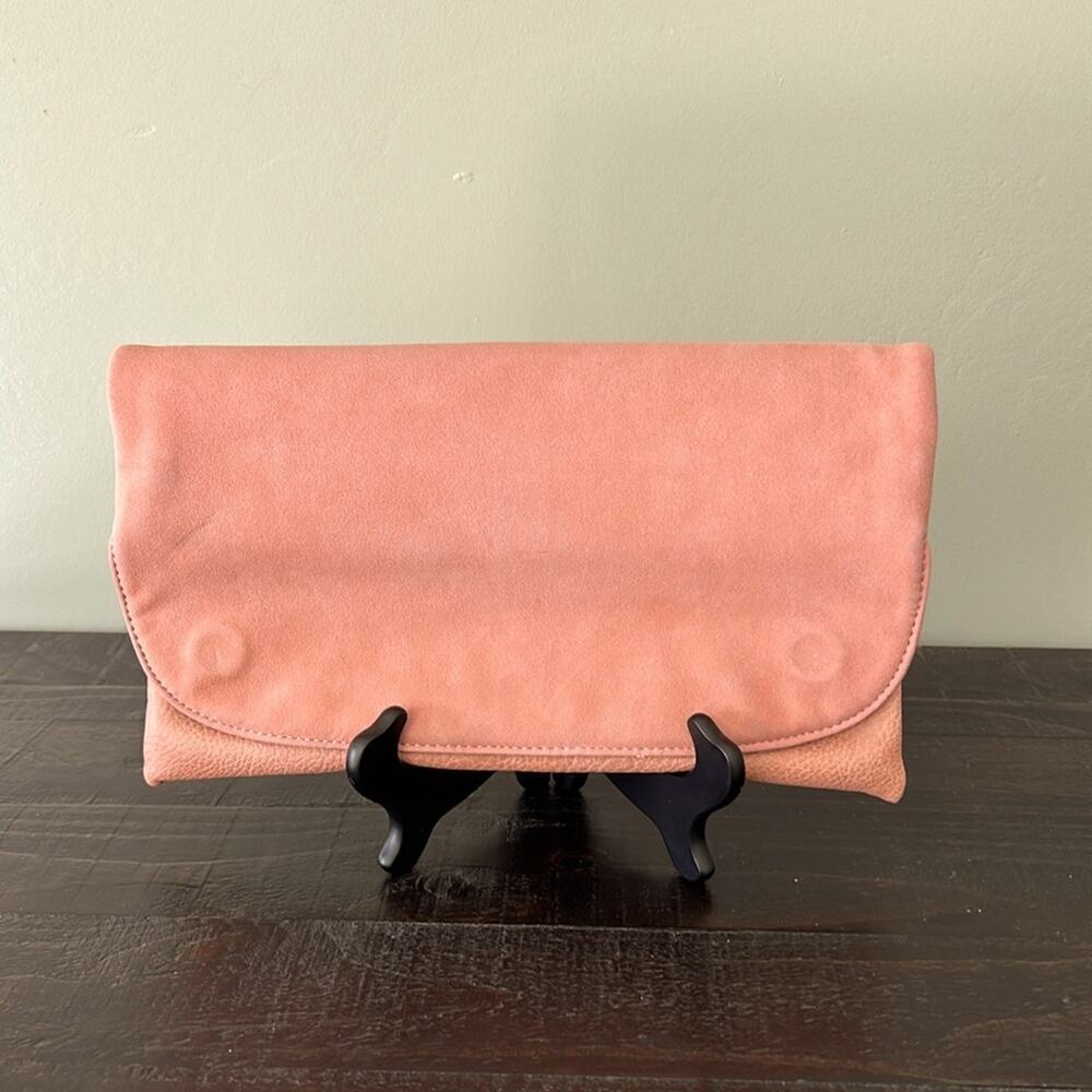 Anthropologie Leather Suede Dusty Rose Pink Fold Over Clutch​​​​